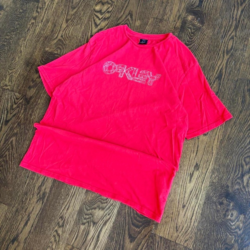 Y2K Oakley Graphic Tee Shirt Mens XL Red Spell Out Geometric Logo Short Sleeve
